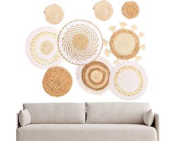 Wanddecoratie Rieten Manden - Gevlochten Decoratie Set - Woonkamer Aankleden - Handgeweven Ontwerp - 9-delige Set - Natuurlijk