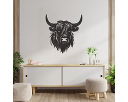 Wanddecoratie Schotse Hooglander - Muurdecoratie Highlander Cow - Wanddecoratie Koe - Muurdecoratie Hout - Muurdecoratie Woonkamer - Wanddecoratie Woonkamer - Wanddecoratie Industrieel - Wanddecoratie Dieren - Home Decor - Wall Line Art - 63 x 59 cm