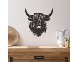 Wanddecoratie Schotse Hooglander - Muurdecoratie Highlander Cow - Wanddecoratie Koe - Muurdecoratie Hout - Muurdecoratie Woonkamer - Wanddecoratie Woonkamer - Wanddecoratie Industrieel - Wanddecoratie Dieren - Home Decor - Wall Line Art - 31 x 29 cm