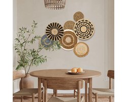 Wanddecoratie set bohemian handgemaakt rieten manden ronde muurdecoratie 7 stuks voor woonkamer slaapkamer 45,7 cm