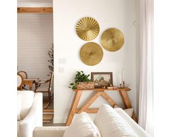 Wanddecoratie set goud metalen muurkunst 3D design ronde wandpanelen modern woonaccessoire 3 stuks 30 cm