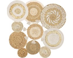 Wanddecoratie Set van 10 Rotan Bloem Manden van Zeegras voor Woonkamer en Slaapkamer - Handgemaakt en Geweven - Boho Stijl - Chique Wall Art - Thuisdecoratie - Boerderij en Kwekerij Thema