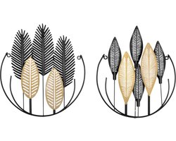 Wanddecoratie set van 2 - Muurdecoratie - Decoratie woonkamer - Metaal - 3D - Zwart/Goud - 40 x 46 cm