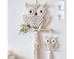 Wanddecoratie, set van 2: uil, handgeweven wandtapijt, wanddecoratie in bohemian stijl.