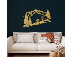 Wanddecoratie |Skiër /  Skier | Metal - Wall Art | Muurdecoratie | Woonkamer |Gouden| 45x29cm