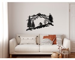 Wanddecoratie |Skiër /  Skier | Metal - Wall Art | Muurdecoratie | Woonkamer |Zwart| 75x48cm