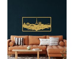 Wanddecoratie | Skyline van Parijs  / Paris Skyline | Metal - Wall Art | Muurdecoratie | Woonkamer | Buiten Decor |Gouden| 100x50cm