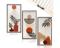 Wanddecoratie slaapkamer - Boho muurkunst - Abstracte geometrische cirkels - Halve cirkels - Bladeren gang decoratie - Muurschildering slaapkamer - Muur decoratie woonkamer