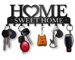 Wanddecoratie Sleutelrek - 10 Haken - Met Tekst "Home Sweet Home" - Vintage Design - Wandhaken - Haken voor sleutels - Woon accesoires - Metalen sleutelrekje zwart