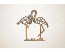 Wanddecoratie - Stel Flamingo's - M - 60x63cm - Eiken - muurdecoratie - Line Art