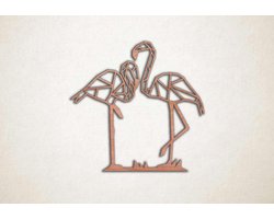 Wanddecoratie - Stel Flamingo's - S - 45x47cm - Multiplex - muurdecoratie - Line Art