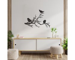 Wanddecoratie Tak Met Vogels - Muurdecoratie Vogels - Muurdecoratie Hout - Wanddecoratie Hout - Muurdecoratie Woonkamer - Wanddecoratie Woonkamer - Wanddecoratie Dieren - Wanddecoratie Natuur - Wanddecoratie Landschap - 82.5 x 59 cm