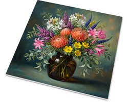 Wanddecoratie Tegeltje Protea en Lelies Exotisch Bloemenboeket Modern Stilleven Schilderkunst Botanische Wanddecoratie Woonkamer Keuken Hal Opvallende Bloemenvaas Kunst Glanzend 15x15 cm glanzend