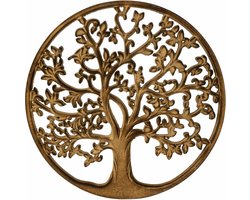 Wanddecoratie Tree of Life/levensboom ornament - Mdf hout - Dia 30 cm - bruin