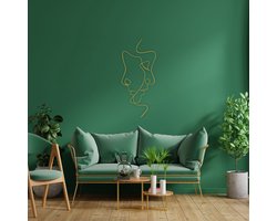 Wanddecoratie |Twee Gezichten / Two Faces | Metal - Wall Art | Muurdecoratie | Woonkamer |Gouden| 26x60cm