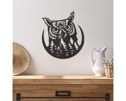 Wanddecoratie Uil - Muurdecoratie Uil - Muurdecoratie Hout - Wanddecoratie Hout - Muurdecoratie Woonkamer - Wanddecoratie Woonkamer - Wanddecoratie Industrieel - Wanddecoratie Dieren - Home Decor - Wall Line Art - 33 x 29 cm