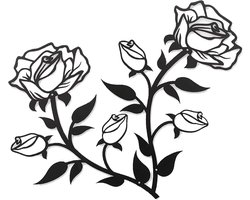 Wanddecoratie van metaal met zwarte rozen voor woonkamer en slaapkamer - Moderne bloemenwanddecoratie en wandobject - Buitendecoratie voor thuis - Set van 2 stuks