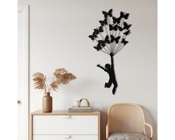 Wanddecoratie | Vliegen met Vlinders / Flying with Butterflies| Metal - Wall Art | Muurdecoratie | Woonkamer |Zwart| 30x60cm