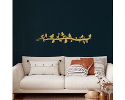 Wanddecoratie | Vogels / Birds | Metal - Wall Art | Muurdecoratie | Woonkamer | Buiten Decor |Gouden| 75x17cm