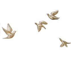 Wanddecoratie Vogels - Muurkunst Set - Woning Decoreren - Set Van 4 - Niet Gespecificeerd - Goud