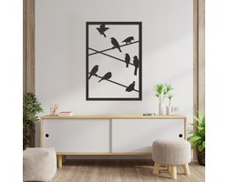 Wanddecoratie Vogels Op Draad - Muurdecoratie Vogels Op Draad - Muurdecoratie Hout - Wanddecoratie Hout - Muurdecoratie Woonkamer - Wanddecoratie Woonkamer - Wanddecoratie Industrieel - Wanddecoratie Dieren - Home Decor - Wall Line Art - 83.5 x 59 cm