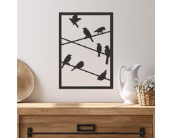 Wanddecoratie Vogels Op Draad - Muurdecoratie Vogels Op Draad - Muurdecoratie Hout - Wanddecoratie Hout - Muurdecoratie Woonkamer - Wanddecoratie Woonkamer - Wanddecoratie Industrieel - Wanddecoratie Dieren - Home Decor - Wall Line Art - 41 x 29 cm
