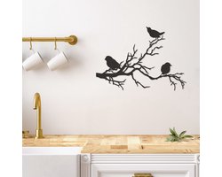 Wanddecoratie Vogels op Tak – Moderne Muurdecoratie – Natuur Design – Zwart – Interieur Decoratie - 83 x 59 cm