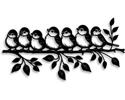 Wanddecoratie - Vogels op takken - Smeedijzeren handwerk - Hoogwaardige metalen wanddecoratie voor buiten - Geschikt voor schuttingen en terrassen - Creatieve metalen wanddecoratie