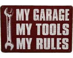 Wanddecoratie - Wandbord - My garage - Metalen wandbord - Mancave - Mancave decoratie - Retro - Metalen borden - Mannen cadeautjes - Bar decoratie - Wandborden – Bar - Wand Decoratie - UV bestendi