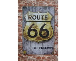 Wanddecoratie - Wandbord - Route 66 freedom - Metalen wandbord - Mancave - Mancave decoratie - Retro - Metalen borden - Bar decoratie - Wandborden - Bar - Wand Decoratie - Muur decoratie - UV bestend