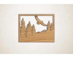 Wanddecoratie - Wandpaneel - adelaar in bos - S - 45x59cm - Eiken - muurdecoratie - Line Art