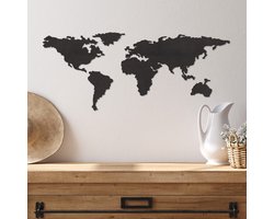 Wanddecoratie Wereldkaart Hout - Muurdecoratie Wereldkaart Zwart - Muurdecoratie Hout - Wanddecoratie Hout - Muurdecoratie Woonkamer - Wanddecoratie Woonkamer - Wanddecoratie Industrieel - Home Decor - Wall Line Art - 76 x 29 cm