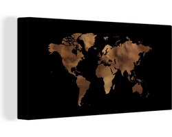 Wanddecoratie Wereldkaart - Leer - Bruin - Canvas - 80x40 cm