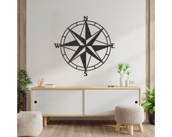 Wanddecoratie Windroos - Muurdecoratie Kompas - Muurdecoratie Hout - Wanddecoratie Hout - Muurdecoratie Woonkamer - Wanddecoratie Woonkamer - Wanddecoratie Industrieel - Wanddecoratie Dieren - Home Decor - Wall Line Art - 59 x 59 cm