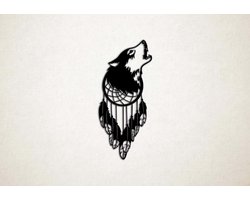 Wanddecoratie - Wolf 7 - M - 87x40cm - Zwart - muurdecoratie - Line Art