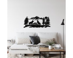 Wanddecoratie |Wolf Familie / Wolf Family| Metal - Wall Art | Muurdecoratie | Woonkamer | Buiten Decor |Zwart| 100x44cm