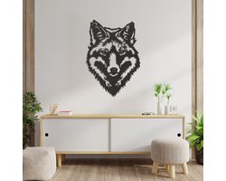 Wanddecoratie Wolf - Muurdecoratie Wolf - Muurdecoratie Hout - Wanddecoratie Hout - Muurdecoratie Woonkamer - Wanddecoratie Woonkamer - Wanddecoratie Industrieel - Wanddecoratie Dieren - Home Decor - Wall Line Art - 84 x 59 cm