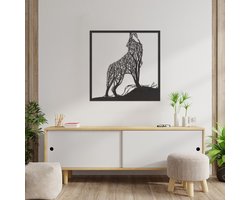 Wanddecoratie Wolf - Muurdecoratie Wolf - Muurdecoratie Hout - Wanddecoratie Hout - Muurdecoratie Woonkamer - Wanddecoratie Woonkamer - Wanddecoratie Natuur - Wanddecoratie Dieren - Home Decor - Wall Line Art - 59 x 59 cm