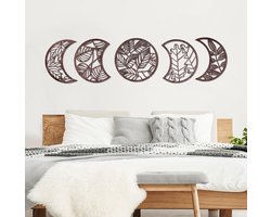 Wanddecoratie woonkamer decoratie muur hout 5-delige set slaapkamer wanddecoratie boho maanfasen decoratie 3d yoga decor bruin