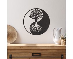 Wanddecoratie Yin Yang Levensboom - Muurdecoratie Levensboom - Muurdecoratie Hout - Wanddecoratie Hout - Muurdecoratie Woonkamer - Wanddecoratie Woonkamer - Wanddecoratie Industrieel - Wanddecoratie Dieren - Home Decor - Wall Line Art - 29 x 29 cm