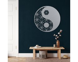 Wanddecoratie | Yin Yang | Metal - Wall Art | Muurdecoratie | Woonkamer | Buiten Decor |Zilver| 71x71cm