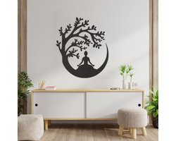 Wanddecoratie Yoga Maan - Wanddecoratie Budha - Wanddecoratie Mediteren - Muurdecoratie Hout - Wanddecoratie Hout - Muurdecoratie Woonkamer - Wanddecoratie Woonkamer - Wanddecoratie Industrieel - Home Decor - Wall Line Art - 68.5 x 59 cm