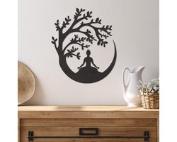 Wanddecoratie Yoga Maan - Wanddecoratie Budha - Wanddecoratie Mediteren - Muurdecoratie Hout - Wanddecoratie Hout - Muurdecoratie Woonkamer - Wanddecoratie Woonkamer - Wanddecoratie Industrieel - Home Decor - Wall Line Art - 33.5 x 29 cm