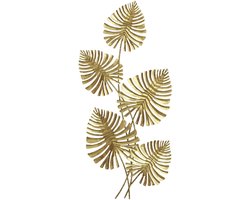 Wanddecoratieset Van Metaal, Gelakte Oppervlakte, Bladvorm, Goudkleurig