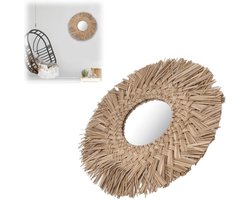 Wanddecoratiespiegel, HD-beeld Prachtige geweven wandspiegel van stro, decoratief roestvrij staal, gemakkelijk op te hangen voor thuis, voor in de badkamer (natuur)