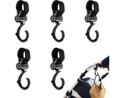 Wandelstok Haken - Manden Clips - Spullen Ophangen - 360 Graden Rotatie - 5 Stuks - Zwart
