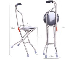 Wandelstok met zitje - hulpmiddel krukje - 4 poten stabieler - lichtgewicht aluminium