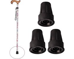 Wandelstok zwarte eindkappen - 3 stuks krukpluggen 17 mm 18 mm 19 mm - antislip rubberen doppen - versterkte stangkappen met metalen ring - rubberen pluggen voor krukken en wandelstokken