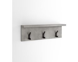 Wandgarderobe 60 cm met plank en dubbele haken - licht beton