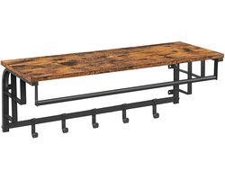 Wandgarderobe Haakplank 30x80x27 Cm Bruin Zwart Met 5 Afneembare Haken En Kledingstang Gang Badkamer Woonkamer Keuken Entree Snel Thuis